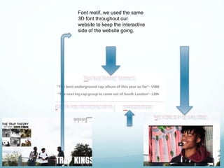 Font motif, we used the same
3D font throughout our
website to keep the interactive
side of the website going.
 