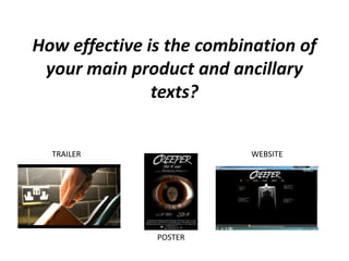 How effective is the combination of
your main product and ancillary
texts?
TRAILER
POSTER
WEBSITE
 