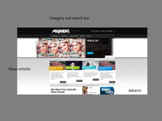 Category and search bar
News articles
Adverts