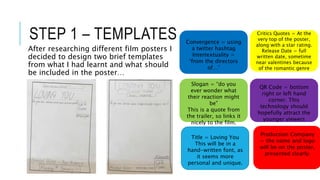 STEP 1 – TEMPLATES
After researching different film posters I
decided to design two brief templates
from what I had learnt...