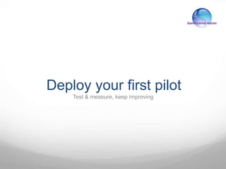 Deploy your first pilot
Test & measure, keep improving
 