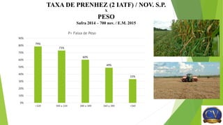 TAXA DE PRENHEZ (2 IATF) / NOV. S.P.
X
PESO
Safra 2014 – 700 nov. / E.M. 2015
79%
73%
60%
49%
33%
0%
10%
20%
30%
40%
50%
60%
70%
80%
90%
>320 300 a 320 280 a 300 260 a 280 >260
P+ Faixa de Peso
 