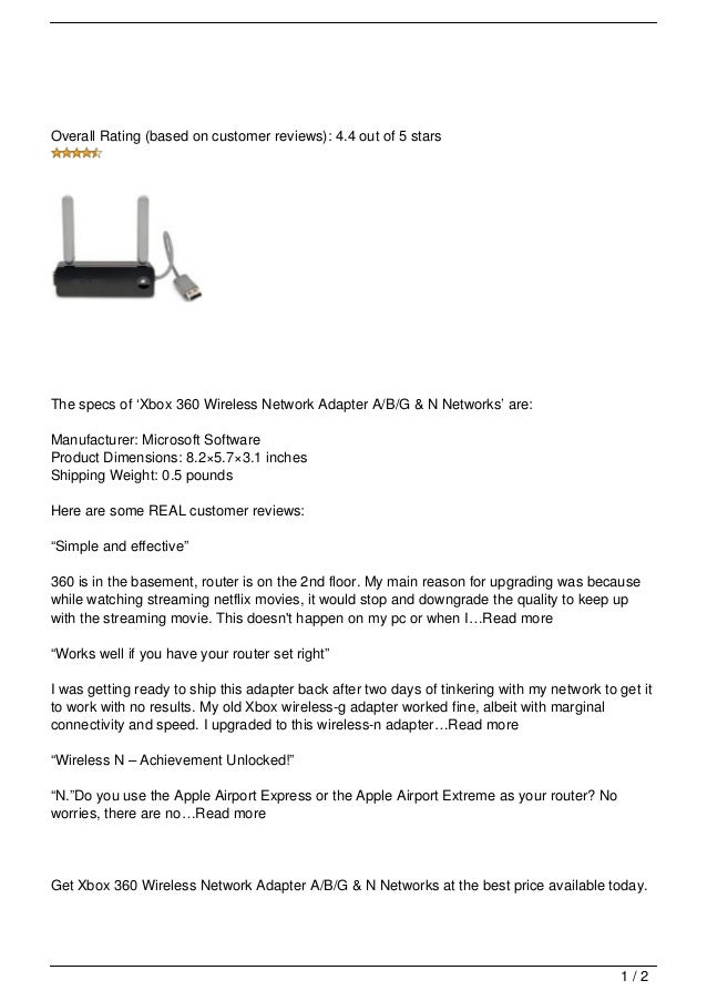 microsoft xbox 360 wireless network adapter