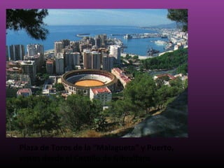 Plaza de Toros de la “Malagueta” y Puerto,
vistos desde el Castillo de Gibralfaro.
 