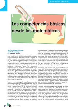 Competencias Educativas




            Las competencias básicas
            desde las matemáticas


     Jesús Fernández ...
