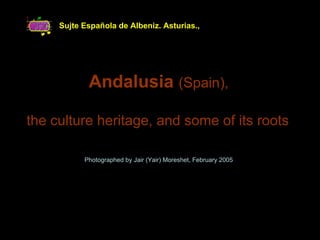 Sujte Española de Albeniz. Asturias.,




            Andalusia (Spain),

the culture heritage, and some of its roots

           Photographed by Jair (Yair) Moreshet, February 2005
 