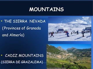MOUNTAINS
THE SIERRA NEVADA
( Provinces of Granada
and Almería)
CADIZ MOUNTAINS
(SIERRA DE GRAZALEMA)