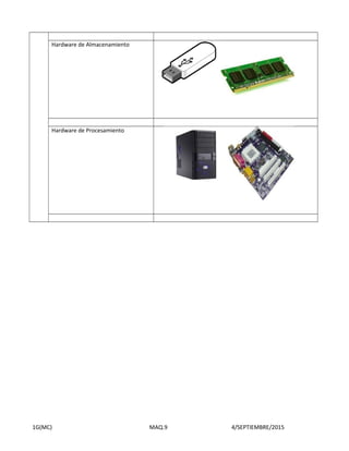 Hardware de Almacenamiento
Hardware de Procesamiento
1G(MC) MAQ.9 4/SEPTIEMBRE/2015
 