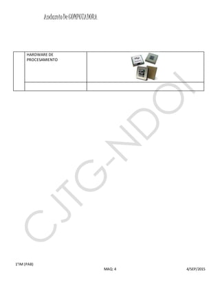 AndamioDeCOMPUTADORA
1°IM (PAB)
MAQ: 4 4/SEP/2015
HARDWARE DE
PROCESAMIENTO
 