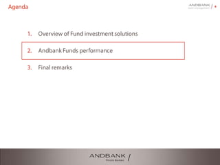 6Agenda
1. Overview of Fund investment solutions
2. Andbank Funds performance
3. Final remarks
 