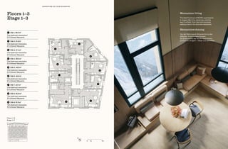 ➎
➏
➑
➐
➊
➋
➌
➍
➒
0 1 m 5 m
N
Mezzanine living
The fixed furniture of KOYA’s apartments
is origami-like in its cleverness and the
way it unfolds, from the multi-purpose
seating area to the discrete mezzanine.
Mezzaninwohnung
Von der Mehrzweck-Sitzecke bis zu den
diskreten Zwischengeschossen:
Die Einbaumöbel der KOYA-Apartments
erinnern an Origami – clever und wandelbar.
Floors 1–3
Etage 1–3
➊ OG-1, 39.0 m2
One bedroom mezzanine |
2.5-Zimmer Mezzanin
➋ OG-2, 51.9 m2
One bedroom mezzanine
2.5-Zimmer Mezzanin
➌ OG-3, 47.4 m2
One bedroom mezzanine
2.5-Zimmer Mezzanin
➍ OG-4, 38.2 m2
One bedroom mezzanine
2.5-Zimmer Mezzanin
➎ OG-5, 49.9 m2
One bedroom mezzanine
2.5-Zimmer Mezzanin
➏ OG-6, 45.8 m2
One bedroom mezzanine
2.5-Zimmer Mezzanin
➐ OG-7, 42.1 m2
One bedroom mezzanine
2.5-Zimmer Mezzanin
➑ OG-8, 90.8 m2
Two bedroom mezzanine
3.5-Zimmer Mezzanin
➒ OG-9, 91.5 m2
Two bedroom mezzanine
3.5-Zimmer Mezzanin
Floors 1–3
Etage 1–3
ADVENTURE ON YOUR DOORSTEP
 