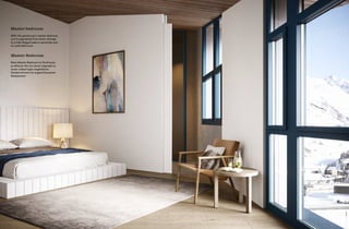 Master bedroom
With the penthouse’s master bedroom,
you’re upgrading from clever storage
to a fully fledged walk-in wardrobe and
en suite bathroom.
Master Bedroom
Beim Master Bedroom im Penthouse
profitieren Sie von einem Upgrade zu
einem vollwertigen begehbaren
Kleiderschrank mit angeschlossenem
Badezimmer.
 