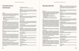 Baubeschrieb
Construction
summary
ECOLOGY
Apartment House Koya is being certified in accordance with the
Minergie® standard. All of the apartments are equipped with their
own controlled ventilation system which ensures continuous air flow
in all of the rooms and serves the following purposes:
·	 Provides residents with sufficient filtered fresh air
·	 Reduces humidity and ventilates any odours
·	 Saves energy by recovering the heat energy contained in the
outgoing air
·	 Acts as noise protection for residents because they can sleep
with the windows shut
CONSTRUCTION
The slab foundation, the perimeter walls of the basement and the
garage, and the individual support columns are made of steel-
reinforced concrete. The inner walls of the basement are partly
made of sand-lime brick. All above-grade decks and exterior walls
are executed in steel-reinforces concrete or brickstone
construction in accordance with structural and seismic
requirements. The exterior walls are covered in wood with high-
quality exterior insulation. Interior walls are executed in concrete,
brick or plasterboard. Partitioned walls and stairwells are executed
in concrete. Some of the bathroom walls are finished with non-rigid
cladding. Pipes and ducts in the basement and in the garage are
partially visible and installed along the ceiling and walls.
ROOF
Complex gable roof. Design: wood construction with vapour
barrier, high-quality thermal insulation, roofing membrane, fiber
cement panels.
ELECTRICITY
The usual number of plugs, switches and light cables are installed
according to the floor plan. Built-in lighting is installed in the
entrance and corridor area, bathrooms, bedrooms and kitchen. A
multimedia connection (TV, phone and Internet) is installed in each
living room. Each living room is provided with at least one reserve
conduit to accommodate the optional installation of additional
telecom systems in the future. Doorbell with camera and intercom.
HEATING / HOT WATER
Central heating and hot water provision from the district heating
system. Heated floors in all living areas (exkl. mezzanine).
SANITARY FACILITIES AND APPLIANCES
Appliances are installed as shown in the floor plan, colour white.
Sound insulation for appliances and fixtures. Chromed fittings
and fixtures. Bathroom and toilet rooms equipped with sink, base
cabinet, mirror, shower and toilet. Drainpipes fitted with
sound-insulated PE pipes in a pre-wall installation (including
sanitary flushing).
ÖKOLOGIE
Das Apartmenthaus KOYA wird gemäss Minergie®-Standard
zertifiziert. Alle Wohnungen werden mit ihrem eigenen, kontrollierten
Lüftungssystem ausgestattet, das in allen Räumen eine kontinuierliche
Luftzirkulation sicherstellt und die folgenden Zwecke erfüllt:
·	 Versorgt die Bewohnerinnen und Bewohner mit
gefilterter Frischluft
·	 Reduziert Feuchtigkeit und lüftet Gerüche aus
·	 Spart Energie, indem die Wärmeenergie der Abluft
rekuperiert wird
·	 Dient den Bewohnerinnen und Bewohnern als Lärmschutz,
da mit geschlossenen Fenstern geschlafen werden kann
BAU
Die Bodenplatte, die Umfassungswände des Kellers und der Garage
sowie die einzelnen Stützsäulen sind aus Stahlbeton. Die Innenwände
des Kellers bestehen zum Teil aus Sandkalkstein. Alle oberirdischen
Decks und Aussenwände sind aus Stahlbeton oder Backstein, je nach
strukturellen und seismischen Anforderungen. Die Aussenwände sind
mit Holz verkleidet und weisen eine hochwertige Aussenisolierung
auf. Die Innenwände sind in Beton, Backstein oder Gipskarton
ausgeführt. Trennwände und Treppenhäuser sind in Beton gehalten.
Einige der Badezimmerwände werden mit weicher Verkleidung
ausgeführt. Rohre und Leitungen im Keller und in der Garage sind
teilweise sichtbar und entlang der Decke und der Wände installiert.
DACH
Komplexes Satteldach. Design: Holzkonstruktion mit Dampfbremse,
hochwertiger thermischer Isolierung, Dachbahn, Faserzementplatten.
ELEKTRIZITÄT
Steckdosen, Schalter und Lichtkabel werden in üblicher Zahl gemäss
Grundriss eingebaut. Im Eingangsbereich, in den Korridoren, den
Bade- und Schlafzimmern sowie den Küchen werden Einbauleuchten
installiert. In jedem Wohnzimmer wird ein Multimedia-Anschluss (TV,
Telefon und Internet) angebracht. In jedem Wohnzimmer wird
mindestens eine Reserveleitung gezogen, um die optionale Installation
eines zusätzlichen Telekommunikationssystem zu ermöglichen.
Türklingel mit Kamera und Gegensprechanlage.
HEIZUNG/HEISSWASSER
Das Fernwärmesystem speist Zentralheizung und Heisswasser. in
allen Wohnbereichen wird eine Fussbodenheizung installiert
(ausgenommen Zwischengeschosse).
SANITÄRANLAGEN
Sanitäranlagen (in Weiss) werden gemäss Grundriss eingebaut mit
schallgedämmten Anlagen und Armaturen. Die Armaturen und
Halterungen sind verchromt. Die Badezimmer und WCs sind mit
Waschbecken, Unterschrank, Spiegel, Dusche und Toilette
ausgestattet. Abwasserleitungen bestehen aus schallgedämmten
PE-Rohren in der Vorwandmontage (einschliesslich Sanitärspülung).
WASCHMASCHINE/TROCKNER
Jede Wohnung ist mit einem Waschtrockner ausgestattet.
KÜCHE
Die Küche wird in jeder Wohnung gemäss Grundriss installiert.
Oberflächen aus schwarzem Stahl, Edelstahlspülbecken, voll-
integrierter Kühlschrank mit Gefrierfach, Induktionsherd, Dampf-
abzug, vollintegrierter Geschirrspüler und Combi-Steamer.
LIFT
Der Lift transportiert bis zu sechs Personen, das bedeutet eine
Tragfähigkeit von 630 kg. Er ist barrierefrei und mit einem elektro-
mechanischem Antrieb.
FENSTER
Fensterrahmen sind aus Holz und Metall mit Isolierglas. Die Fenster im
Erdgeschoss sind mit zusätzlichen Sicherheitsmerkmalen ausgestat-
tet, um Einbrüche zu verhindern. Innen sind Verdunkelungsrollos
angebracht.
SONNENSCHUTZ
Die Fenster bestehen aus Sonnenschutzglas.
VERPUTZ
Steinputz an allen Wänden der Wohnungen und im Treppenhaus.
Kellerwände aus Rohgips oder gestrichenem Beton. Gipsputz für alle
Decken, ausgenommen Kellerdecken. Decken der Dachgeschoss-
wohnungen zum Teil mit Holzverkleidung.
SCHREINERARBEITEN
Die Türrahmen und Paneele der Innentüren aus Holz. Wohnungstüren
mit soliden Holzrahmen, eine Schalldämmung und eine Dreipunkt-
verriegelung. Die Vorderseiten der Einbauschränke sind aus
Holzfurnier.
BODENBELÄGE
In den Kellerräumen werden gestrichene schwimmende Beton-
bodenplatten verlegt. Der Bodenbelag im Treppenhaus ist aus
mineralischen Werkstoffen. Die Gartenterrassen bekommen ebenfalls
einen Steinboden. In den Wohnungen sind schwimmende Bodenplatten
und im Foyer, in den Korridoren sowie den Schlaf-, Wohn- und
Esszimmern Holzböden. Der Boden in Badezimmern, WC’s und Küche
besteht aus Keramikfliesen oder zum Teil mineralischen Werkstoffen.
WANDBELÄGE
In den Badezimmern und WCs sind die Wände zum Teil aus Steinfliesen.
Andere Wände bekommen einen Strukturputz.
KELLER
Zu jeder Wohnung gehört ein Kellerabteil.
SKI- UND VELORAUM
Gemeinsame Ski- und Veloräume sind für alle Wohnungen zugänglich.
Die Räume sind mit Skihalterungen, Schuhtrocknern und Fahrrad-
halterungen ausgestattet.
WELLNESSBEREICH
Für alle Wohnungen wird eine gemeinsame Sauna mit Entspan-
nungsraum, WC und Dusche erstellt.
GEMEINSCHAFTSBEREICH
Allen Wohnungen wird ein gemeinsames Esszimmer zur Verfügung
stehen.
UMSCHWUNG
Der Umschwung (Pflaster- und Grünflächen) wird wie dargestellt
umgesetzt.
WASHING MACHINE / DRYER
Each unit offers its own wash and drying combi machine.
KITCHEN
The kitchen is installed in every apartment as shown in the floor plan.
Black steel surfaces, stainless steel sink, fully integrated refrigerator
with freezer, induction hob, kitchen hood fan, fully integrated
dishwasher and combi steamer.
LIFT
Lift suitable for up to 6 persons, capacity: 630 kg, handicap accessible,
with electromechanical drive.
WINDOWS
Windows made of wood and metal and fitted with insulated glass.
Windows accessible at ground level are equipped with additional safety
features to prevent break-ins. Black out roller blinds.
SUN PROTECTION
Sun protection glass.
PLASTER WORK
Grit finish on all walls in the apartments and in the stairwell. Basement
walls made of raw gypsum or concrete painted. Skimmed plaster is
used on all ceilings except the basement ceiling. Roof top apartments
partly with wood covered ceilings.
CARPENTRY WORK
Door frames and panels of the interior doors made of wood. Apartment
doors fitted with solid wooden frames, soundproofed and equipped
with a three-point lock. Built-in cabinet fronts in wood veneer.
FLOORING
Painted floated concrete floor slab in basement rooms. Mineral based
material on floor in stairwell. Garden terraces with stone flooring.
Floating floor slab in all apartments. Wood in foyer, corridors,
bedrooms, living room and dining room. Ceramic tiles on the floor or
partly mineral based materials in bathrooms, toilet rooms and kitchen.
WALL COVERINGS
Partly stone tiles in bathroom and toilet room. Other walls with
textured plaster finish.
BASEMENT
Every apartment is allotted one storage compartment in the basement.
SKI AND BICYCLE ROOM
A shared ski and a shared bicycle room are available for all apartments.
The rooms are fitted with ski racks, shoe dryers and bike racks.
WELLNESS AREA
A common sauna with relaxation room, toilet and shower will be
created for all apartments.
COMMUNAL AREA
A communal dining area and lounge will be created and accessible for
all apartments.
SURROUNDING PROPERTY
The surrounding property (paved and green areas) are laid out as
depicted.
64 65
ABENTEUER DIREKT VOR DER HAUSTÜR
ADVENTURE ON YOUR DOORSTEP
 
