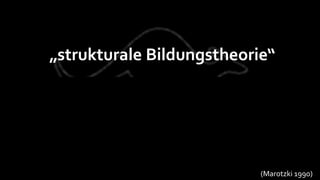 „strukturale Bildungstheorie“

Strukturmuster der Weltaufordnung;
 Komplexität und Orientierungswert
            dieser Muster
                                 (Marotzki 1990)
 