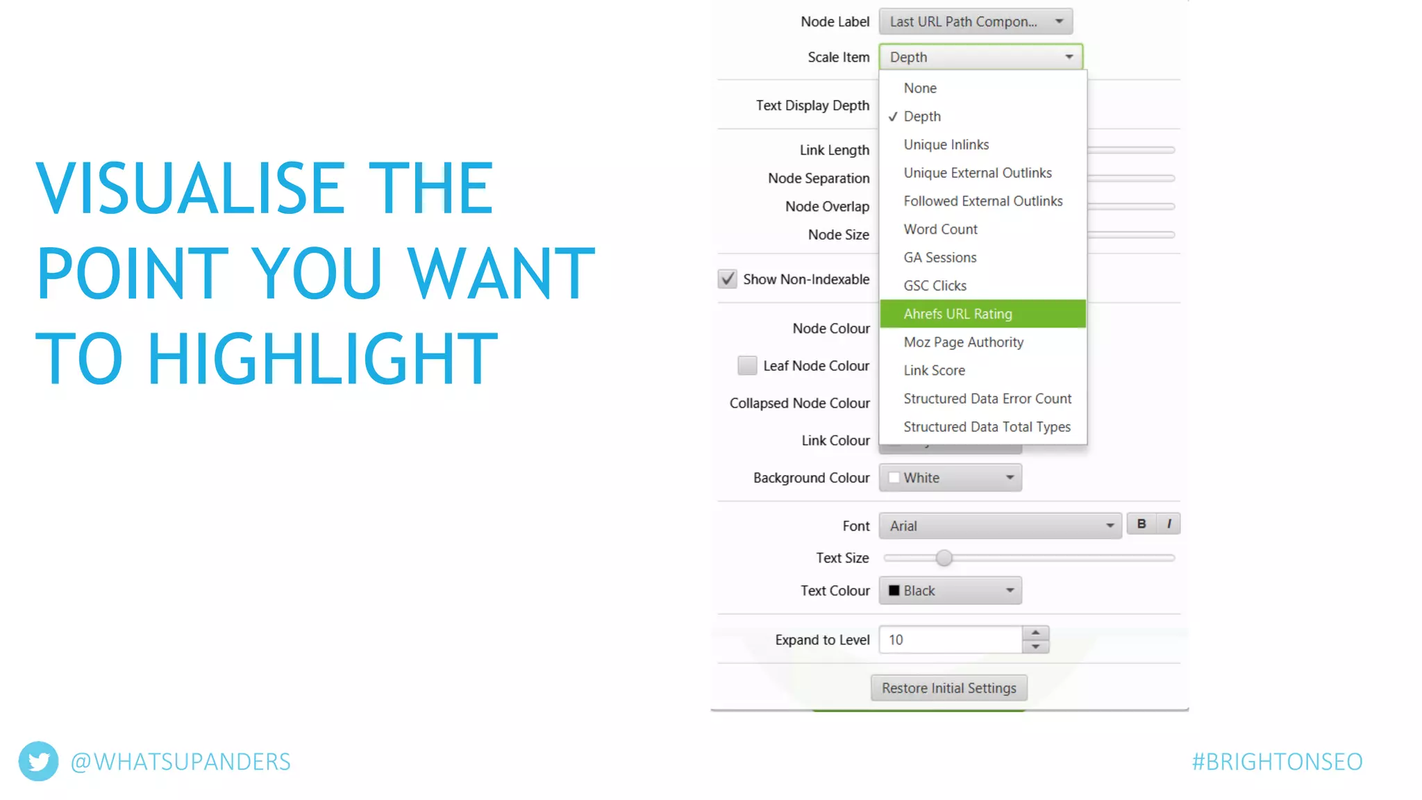 @WHATSUPANDERS
VISUALISE THE
POINT YOU WANT
TO HIGHLIGHT
#BRIGHTONSEO
 