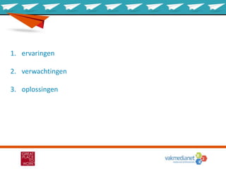 1. ervaringen
2. verwachtingen
3. oplossingen
 