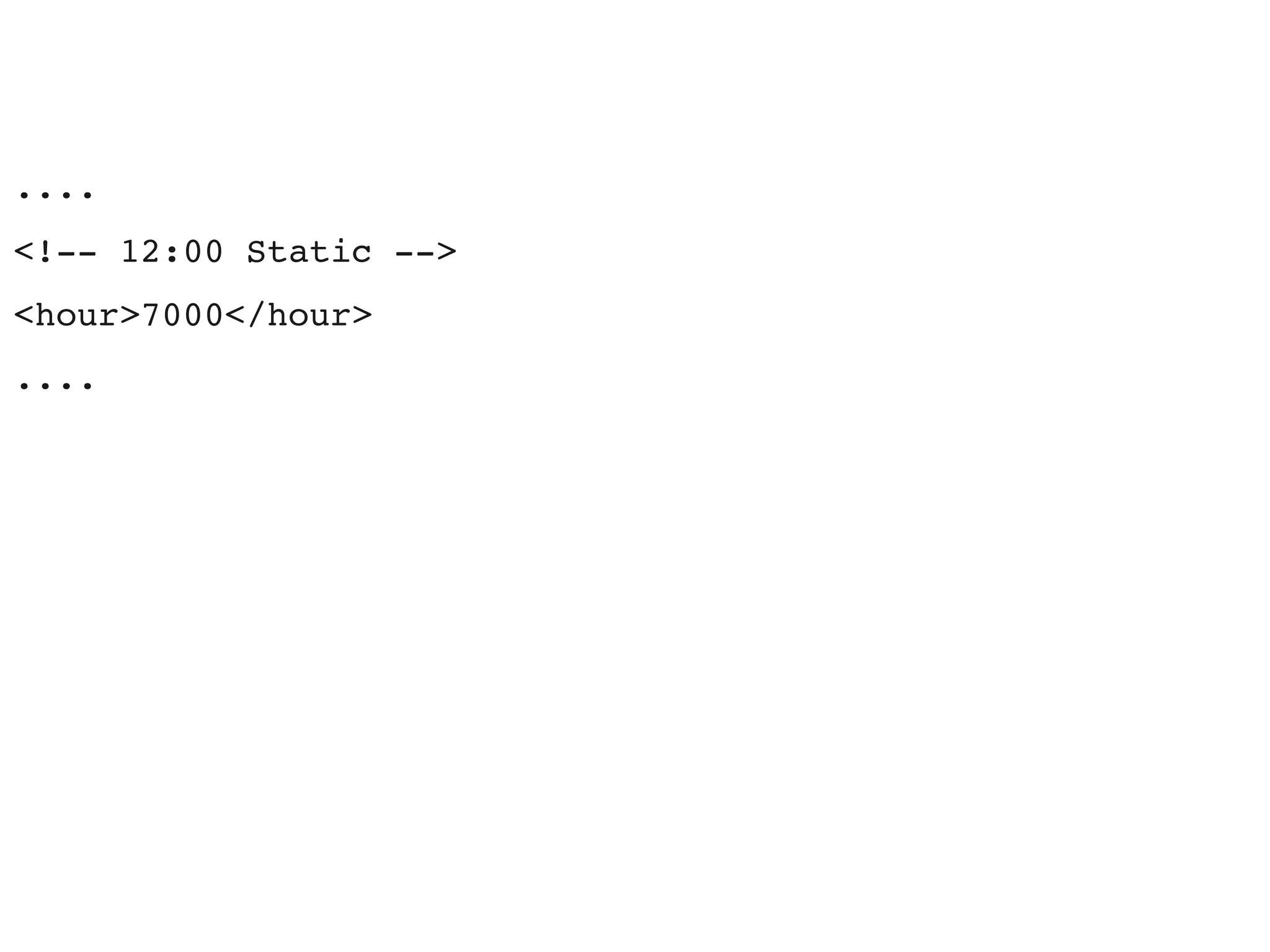 ....
<!­­ 12:00 Static ­­>
<hour>7000</hour>
....
 