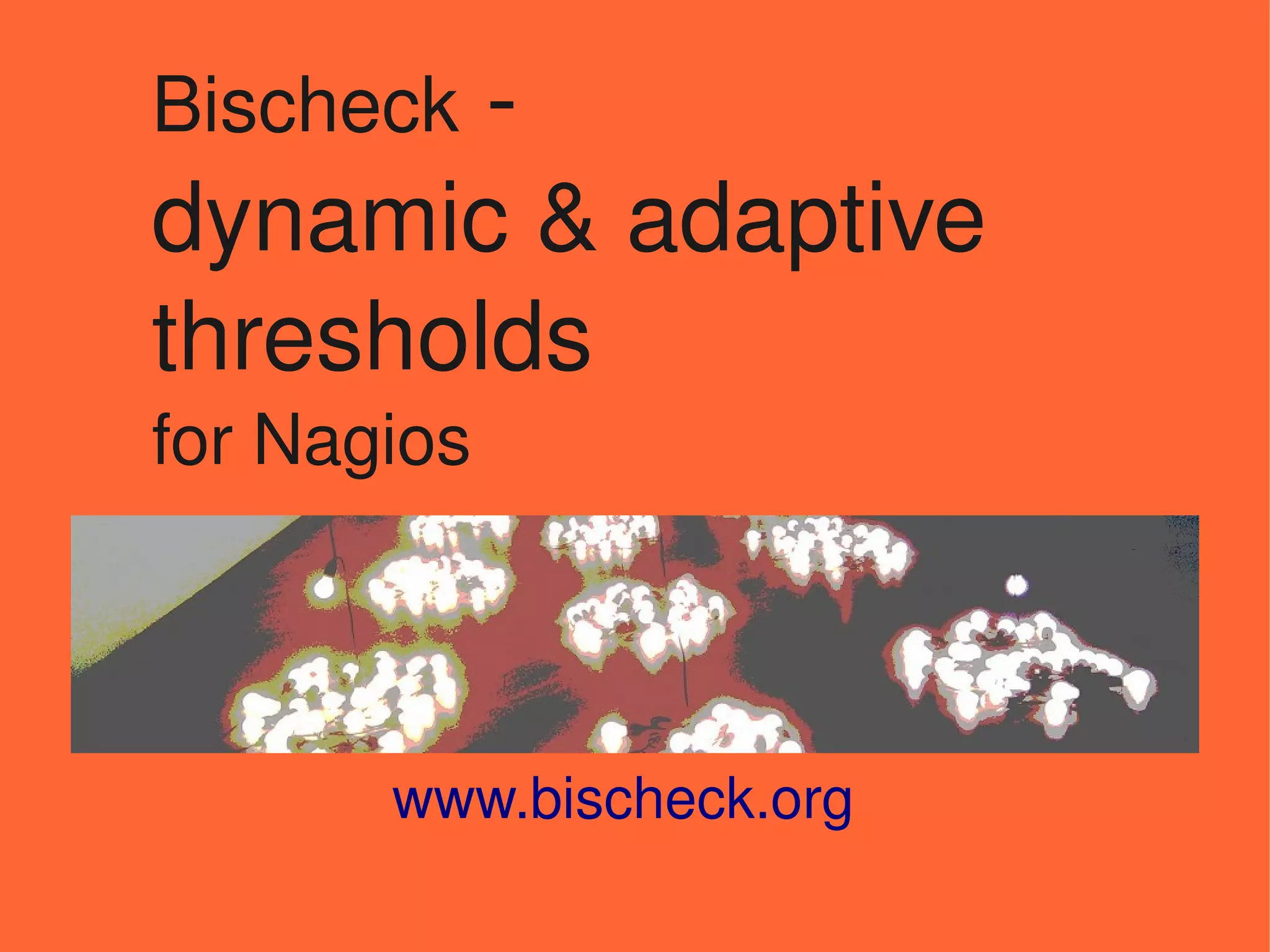 Bischeck ­  
dynamic & adaptive
thresholds 
for Nagios




       www.bischeck.org
 