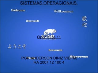 SISTEMAS OPERACIONAIS  Open suse 11 POR ANDERSON DINIZ VIEIRA RA 2007 12 100 4 