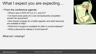 Content CoE and eSupport Services | ©2016 IBM CorporationDigital Services Group
What I expect you are expecting…
• From th...