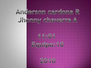 Anderson cardona R Jhonny chaverra A 11:01  Equipo:10 2010 
