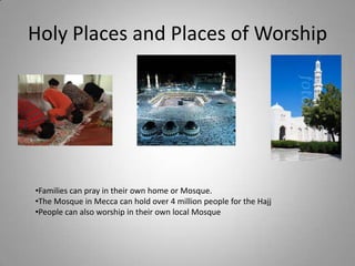 Muslims believe Jesus was a Prophet Core BeliefsThe five pillars are the main belief of Islam The First pillar is Shahadah – Proclaiming the oneness of God and Faith of Islam The Second pillar is Salat– Praying five times a day towards MeccaThe Third pillar is Zakat- Looking after other people (the Poor and Sick)The Fourth pillar is Sawm – To FastThe Fifth is Hajj –To make the trip to Mecca
