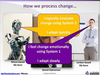 How we process change…
I logically evaluate
change using System 2
I adapt quickly

I feel change emotionally
using System ...