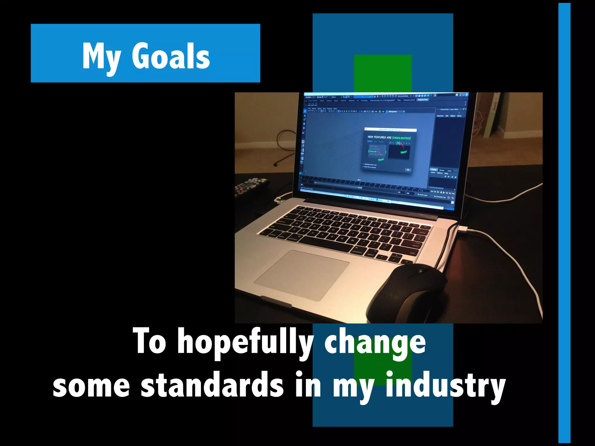 My Goals
To hopefully change
some standards in my industry
 