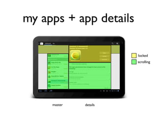 my apps + app details

                        locked
                        scrolling




     master   details
 