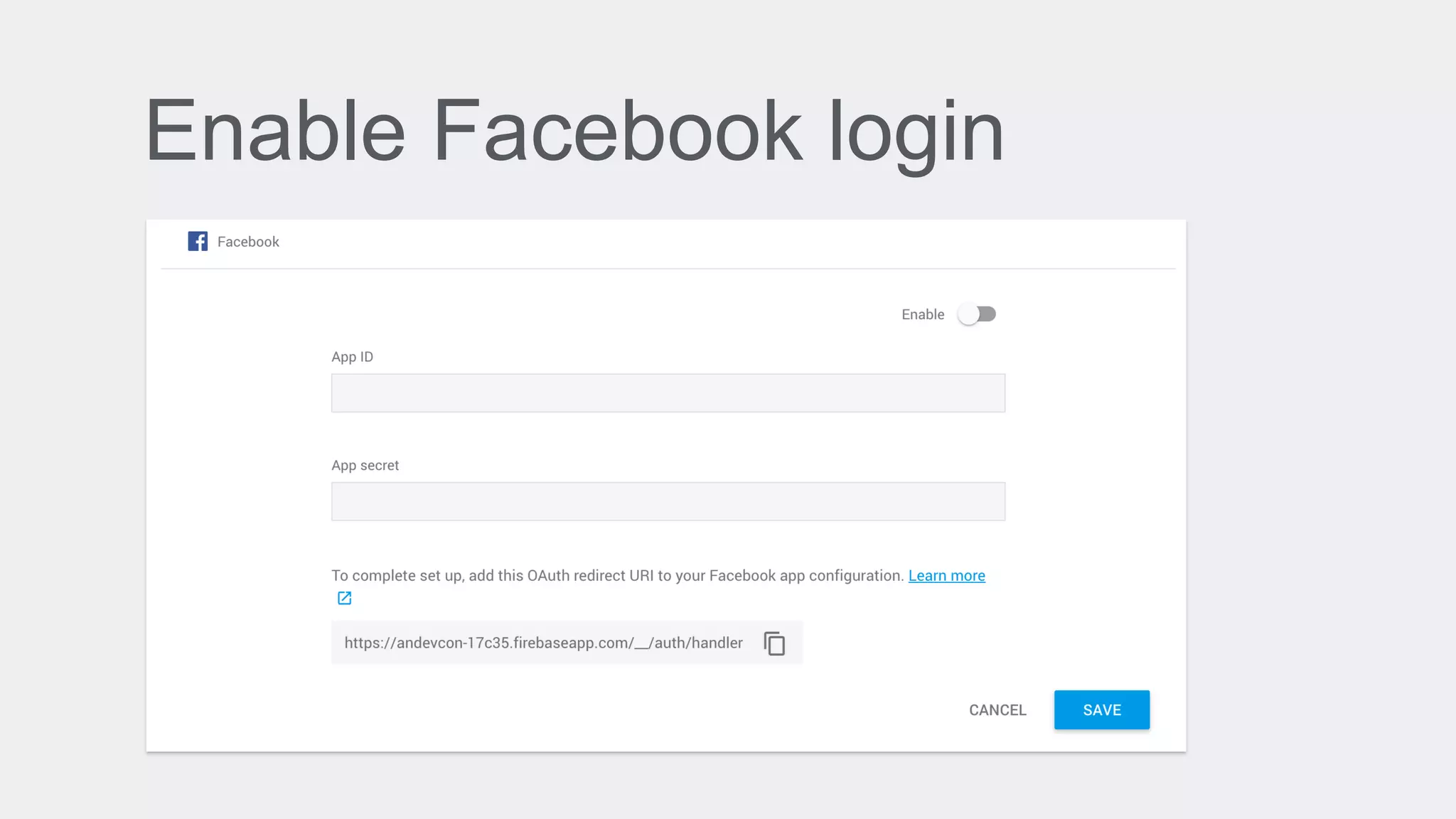Enable Facebook login
 