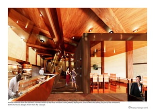 Level one floor plan, not to scale.
Cafe and restaurant located in the ground floor .floor
Ground floor plan, not to scale.
Share office and jewellery studio located in first floor.
Scope: Converting warehouse to com-
mercial place.
restaurant, office and jewellery studio.
Property located in George St, Redfern.
It has high ceiling, feature timber beams,
hardwood columns, excellent naturallight/
skylight .
Tools:Revit,Indesign.
© Andeya Yadegari 2016
 