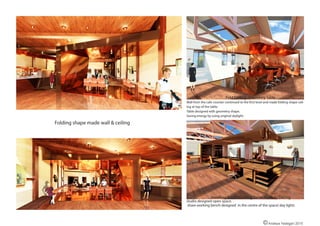 The cafe counter exposed from entry view, Cafe counter designed with geometry shape and it’s followed by kitchen’s counter.
the cafe counter’s back wall designed with geometry shapes and it’s continued to the next level, it’s connected to the kitchen from the back side.
Tools:Revit,Photoshop,Indesign.
© Andeya Yadegari 2016
Cafe Counter
 