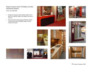 Residential kitchen design,
Tehran, Iran.(2008)
6 unit apartments for sale.
Role:
•	 Planning and designing of kitchen and Entrance area,
material selection, lighting, supervision of fabrication and
installation.
© Andeya Yadegari 2009
 