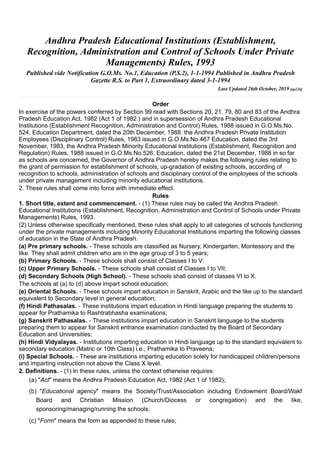 Andhra pradesh educational institutions (establishment, recognition