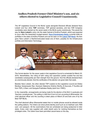 Andhra Pradesh Former Chief Minister's son, and six others elected to Legislative Council Unanimously..pdf