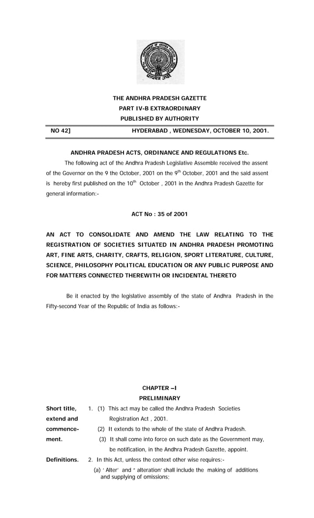 Andhra Pradesh Societies Registration Act 2001