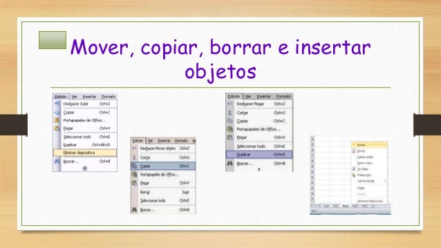 Resultado de imagen para mover copiar borrar e insertar objetos en power point