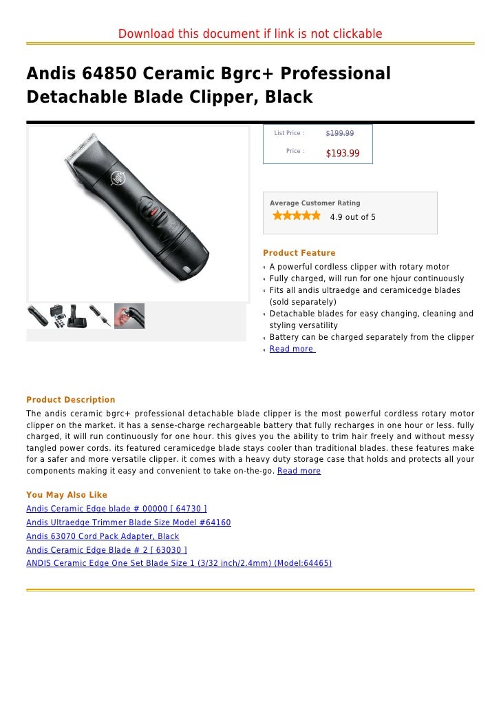 Andis Ceramic Bgrc Professional Detachable Blade Clipper Black Andis Ceramic Bgrc Professional Detachable Blade Clipper Black