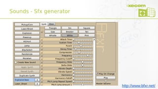 Sounds - Sfx generator
http://www.bfxr.net/
 