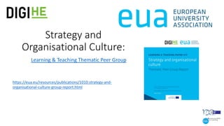 Strategy and
Organisational Culture:
Learning & Teaching Thematic Peer Group
51
https://eua.eu/resources/publications/1010:strategy-and-
organisational-culture-group-report.html
 