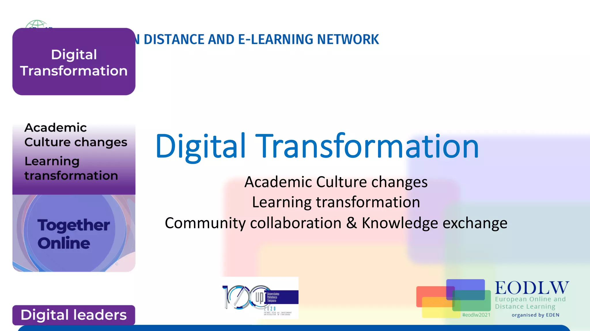 Digital Transformation
Academic Culture changes
Learning transformation
Community collaboration & Knowledge exchange
 