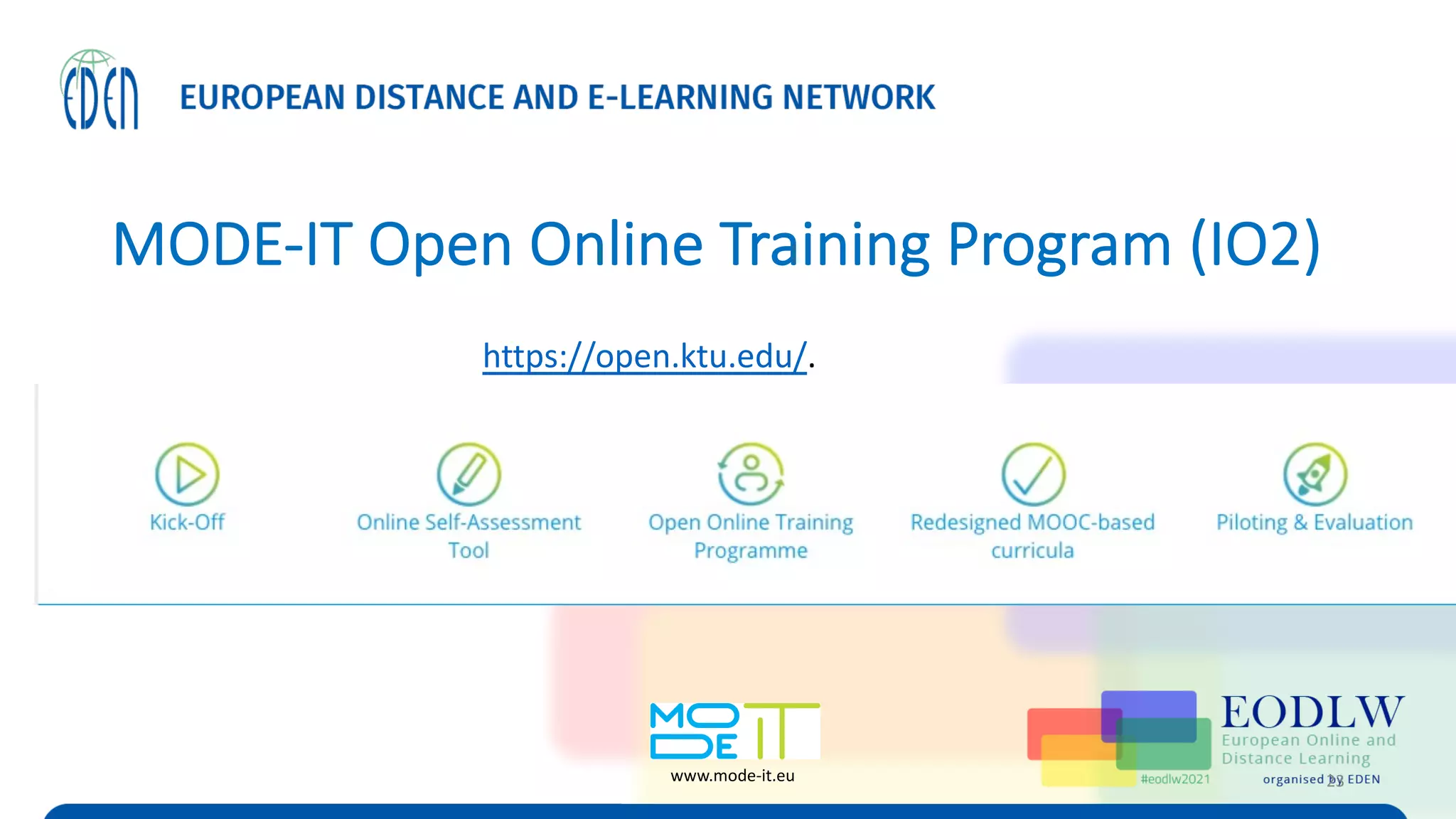 MODE-IT Open Online Training Program (IO2)
23
https://open.ktu.edu/.
www.mode-it.eu
 