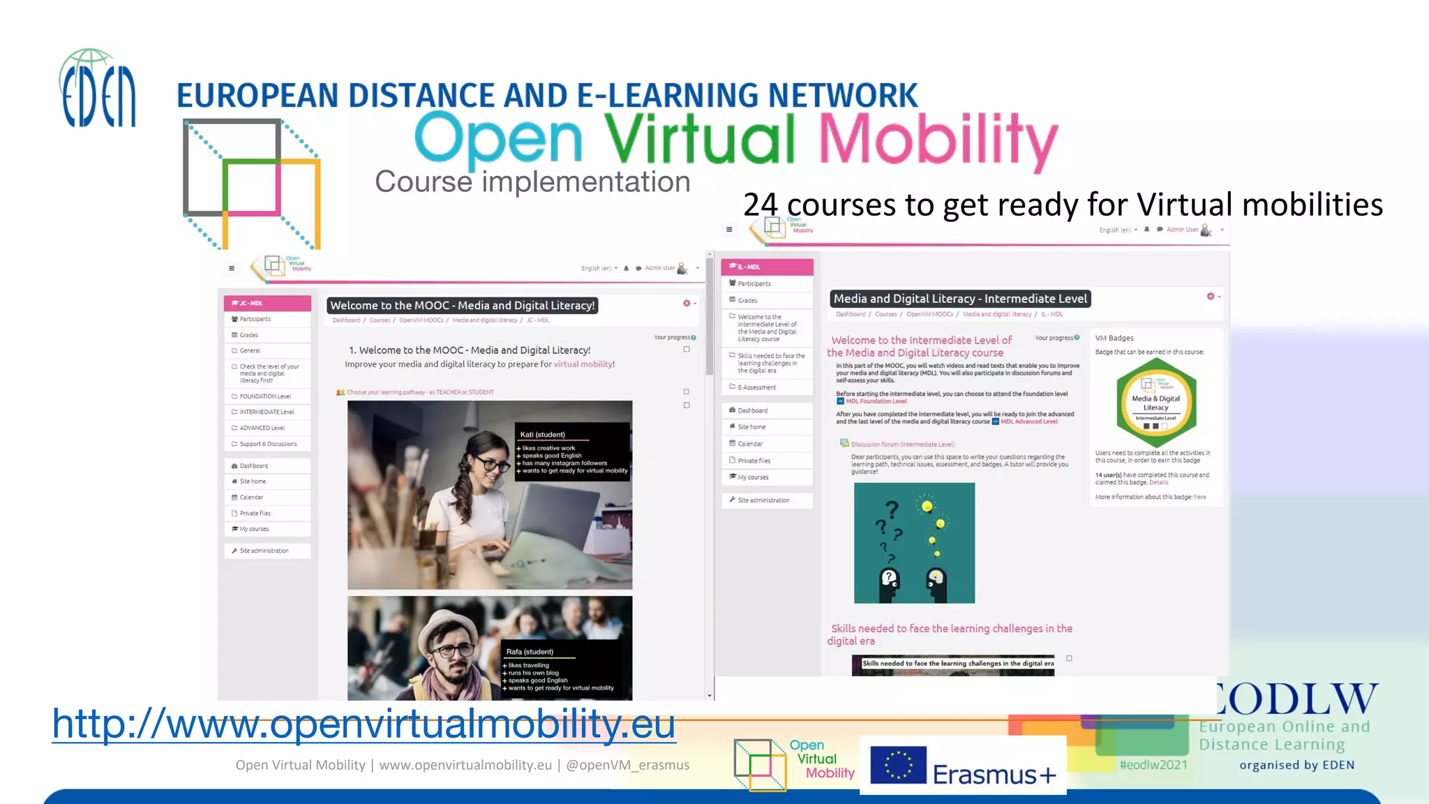 Course implementation
Open Virtual Mobility | www.openvirtualmobility.eu | @openVM_erasmus
24 courses to get ready for Virtual mobilities
http://www.openvirtualmobility.eu
 