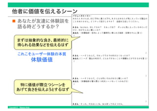 Copyright © Masaya Ando
他者に価値を伝えるシーン
あなたが友達に体験談を
語る時どうするか？
 