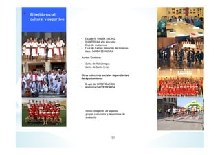 31
• Escudería RIBERA RACING,
• QUINTOS del año en curso
• Club de motocross
• Club de Campo Deportes de Invierno
• Asoc. BANDA DE MUSICA
Juntas Gestoras
• Junta de Vallalengua
• Junta de Santa Cruz
Otros colectivos sociales dependientes
de Ayuntamiento
• Grupo de INVESTIGACION,
• Andosilla GASTRONOMICA
Fotos: Imágenes de algunos
grupos culturales y deportivos de
Andosilla
* El tejido social,
cultural y deportivo
 