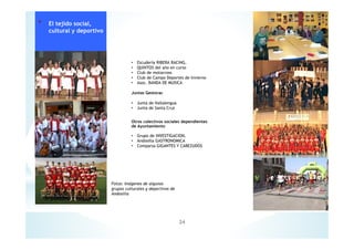 24
• Escudería RIBERA RACING,
• QUINTOS del año en curso
• Club de motocross
• Club de Campo Deportes de Invierno
• Asoc. BANDA DE MUSICA
Juntas Gestoras
• Junta de Vallalengua
• Junta de Santa Cruz
Otros colectivos sociales dependientes
de Ayuntamiento
• Grupo de INVESTIGACION,
• Andosilla GASTRONOMICA
• Comparsa GIGANTES Y CABEZUDOS
Fotos: Imágenes de algunos
grupos culturales y deportivos de
Andosilla
* El tejido social,
cultural y deportivo
 
