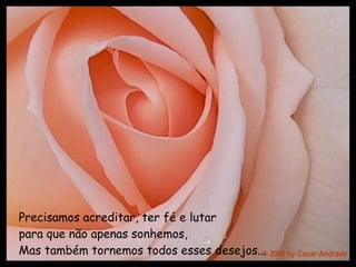 Precisamos acreditar, ter fé e lutar  para que não apenas sonhemos,   Mas também tornemos todos esses desejos...   