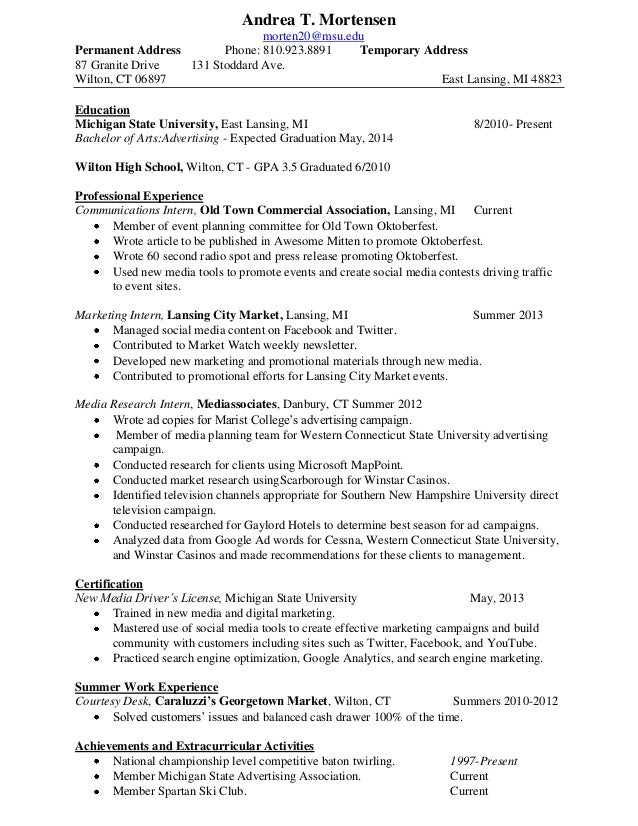 andrea mortensen s resume