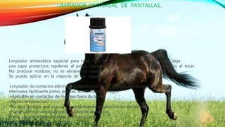 LIMPÌADOR UNIVERSAL DE PANTALLAS.
Limpiador antiestático especial para todo tipo de pantallas. ideal para monitores. deja
una capa protectora repelente al polvo, suciedad y en la gasa que dejan los dedos al tocar.
No produce residuos, no es abrasivo ni conductor.
Se puede aplicar en la mayoría de las superficie como plástico, metales, micas, o vidrio.
.
·Limpiador de contactos eléctricos y electrónicos de los equipos de navegación.
•Remueve fácilmente polvo, pelusas, aceite liviano y mugre.
•Aplicable en contactos de motores fuera de borda.
•Rápida evaporación.
•No deja residuos que ocasionen problemas de conducción de electricidad.
•Puede usarse en equipos procesadores de alimentos.
•Debe ser aplicado en equipos des energizados
 