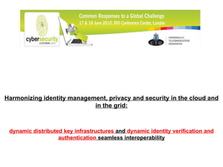 Harmonizing identity management, privacy and security in the cloud and in the grid: dynamic distributed key infrastructures  and  dynamic identity verification and authentication  seamless interoperability 